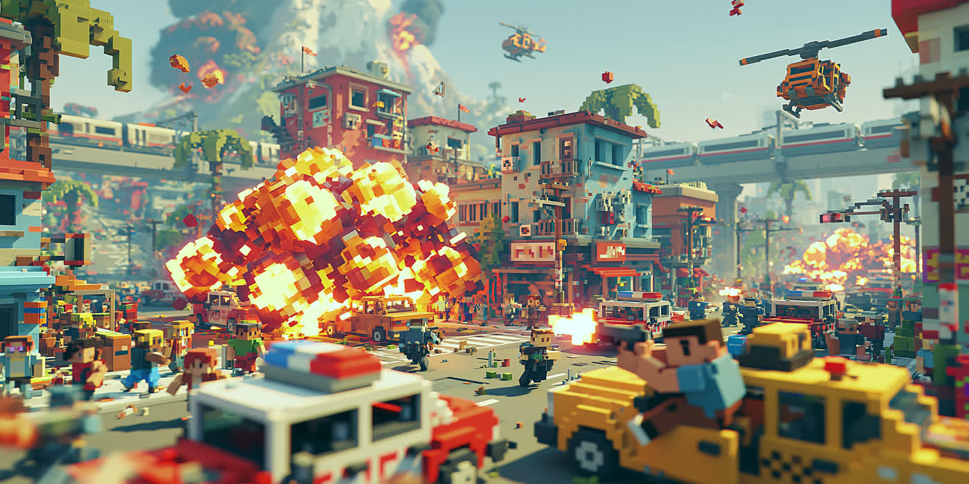 Concept art: blocky shootout with police