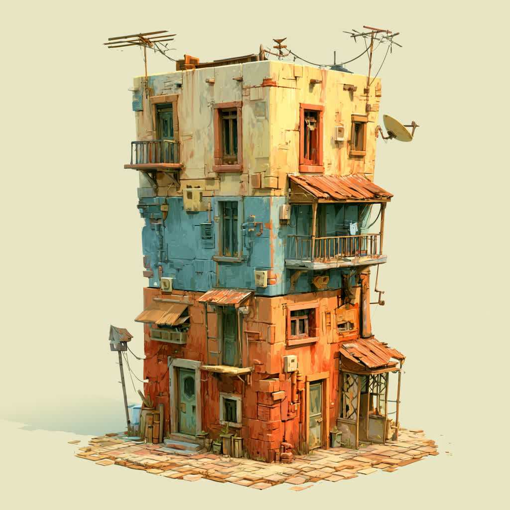 Concept art: low-poly city building study