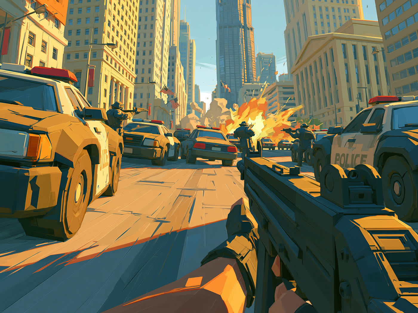 Concept art: shootout with police, study 14